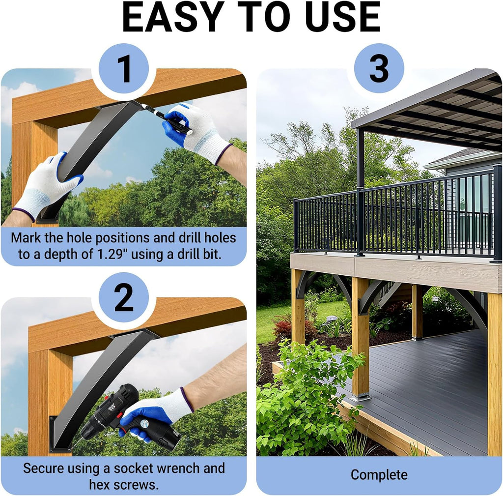 Heavy Duty Arc 45 Degree Angle Bracket, Wood Pergola Bracket Kit-4 Pcs for 6''x6'' Post, Pergola Accessories, for Gazebos, Decks, Porches, Log Cabins etc., Wood Post and Beam Angle Support Brackets