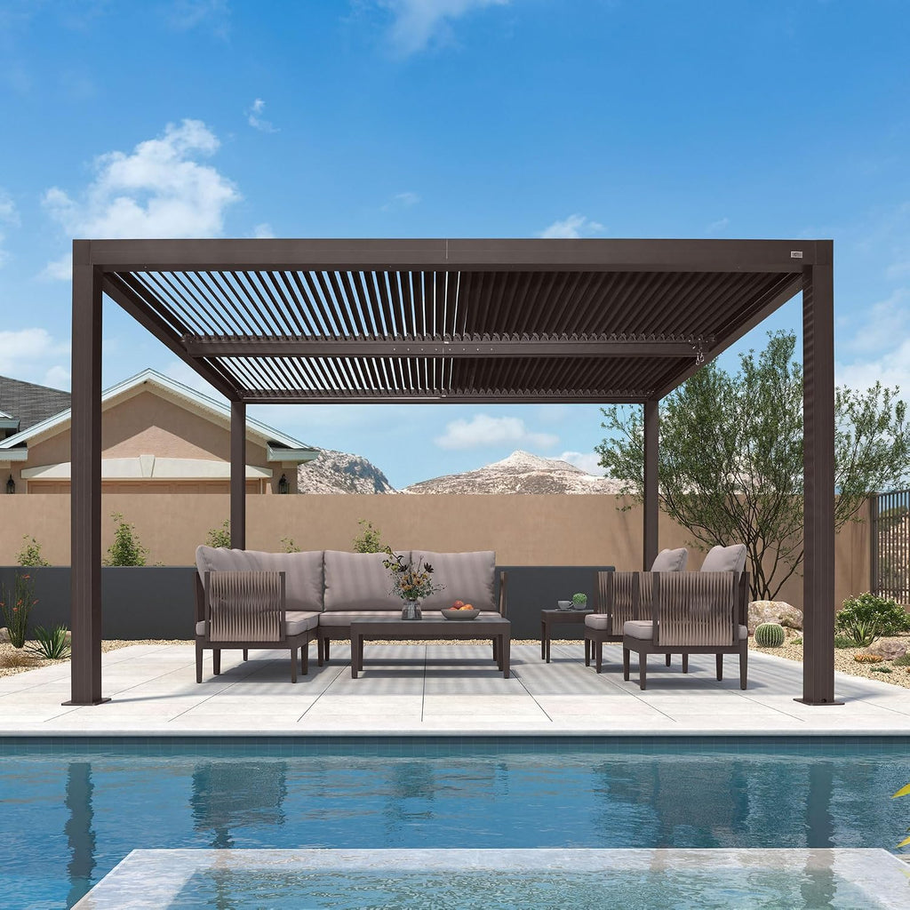 PURPLE LEAF Louvered Pergola 10' × 12' Outdoor Hardtop Gazebo Sun Shade with Adjustable Canopy Patio Aluminum Retractable Roof for Outside Deck Backyard Pavilion Bronze