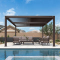 PURPLE LEAF Louvered Pergola 10' × 12' Outdoor Hardtop Gazebo Sun Shade with Adjustable Canopy Patio Aluminum Retractable Roof for Outside Deck Backyard Pavilion Bronze