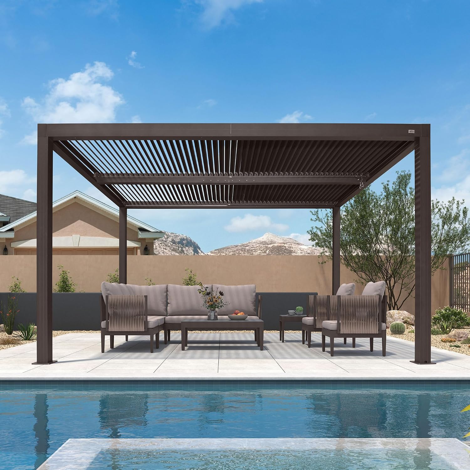 PURPLE LEAF Louvered Pergola 10' × 12' Outdoor Hardtop Gazebo Sun Shade with Adjustable Canopy Patio Aluminum Retractable Roof for Outside Deck Backyard Pavilion Bronze