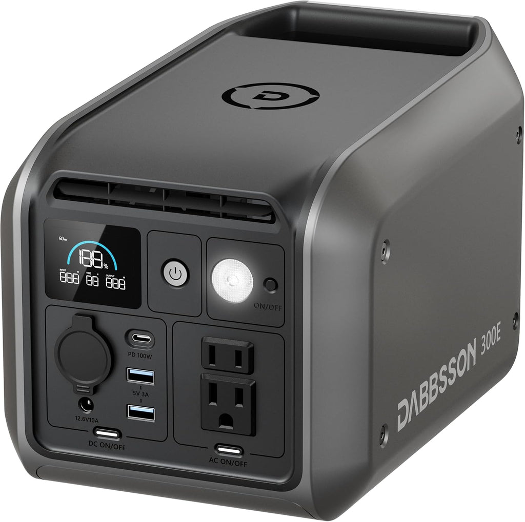 Dabbsson 298Wh Portable Power Station, 300W Solar Generator, 1.5X Extended Runtime,2xPure Sine Wave AC Outlets,60W USB-C, Smart APP, 300E Semi-Solid LiFePO4 Battery,for Outdoor Camping, Travel