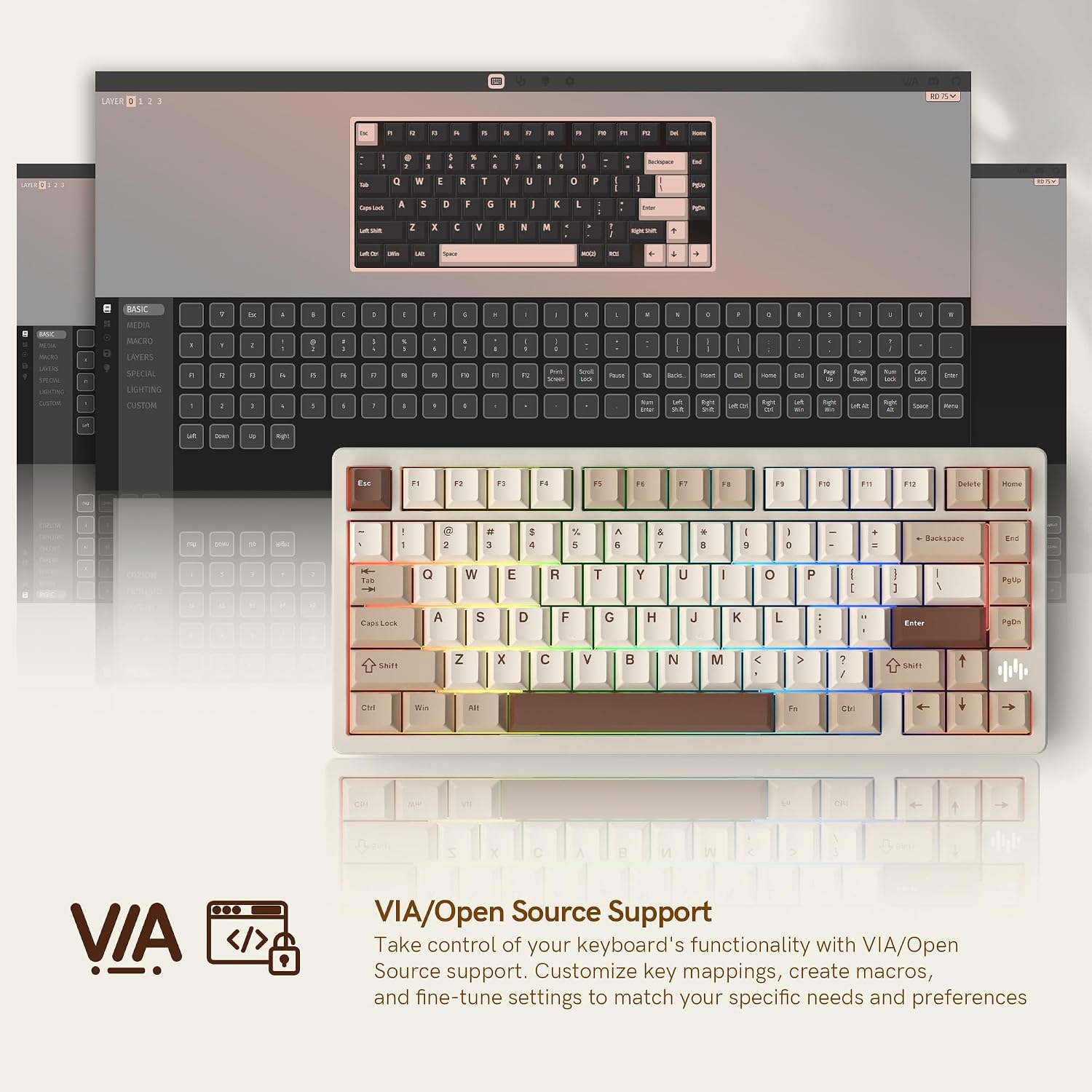 Womier RD75 Pro 75% Wireless Gaming Keyboard, Quick Release Aluminum Keyboard, QMK/VIA Tri-Mode Mechanical Key Board Custom Hot Swappable with RGB Creamy for Windows/Mac/PC-Milk White