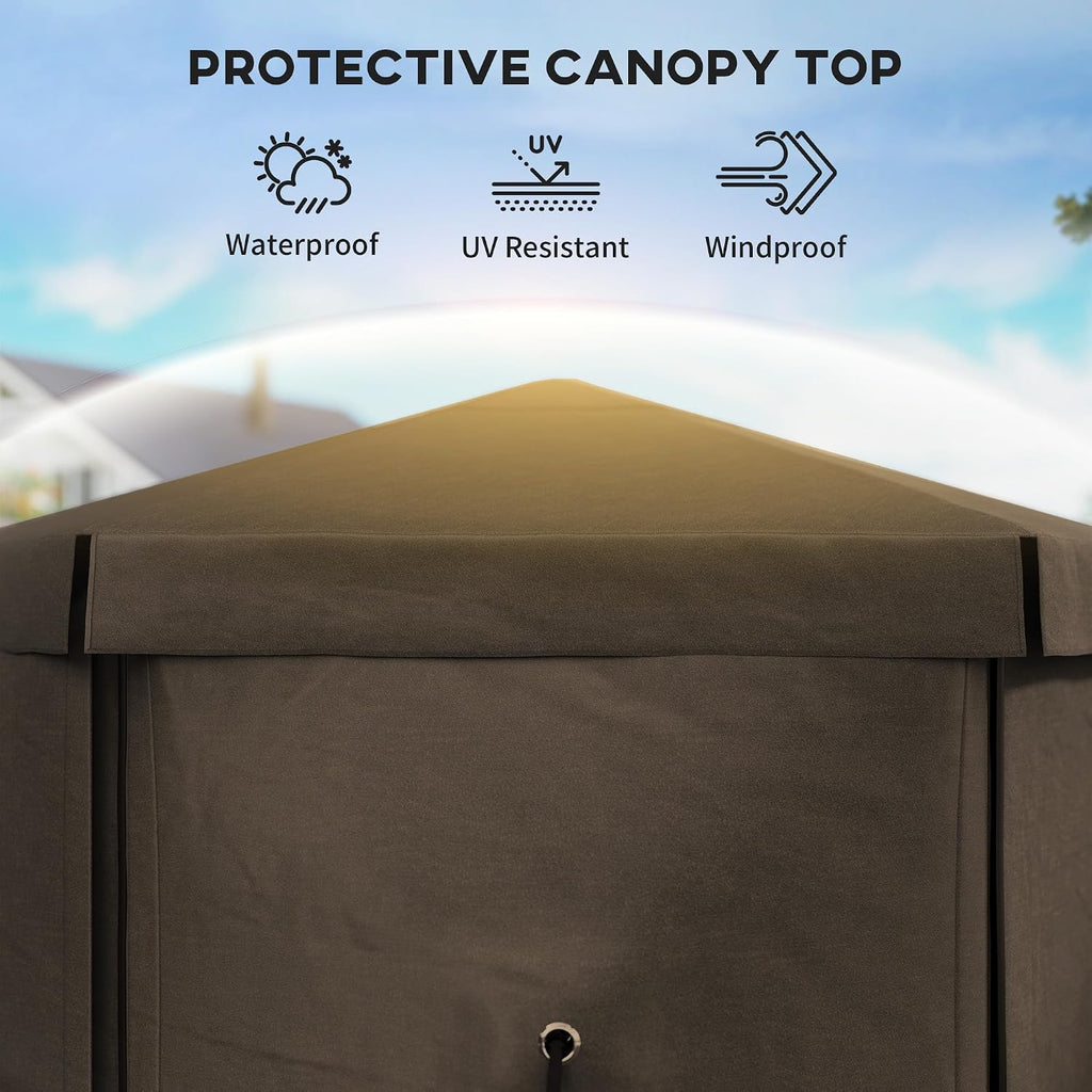 Outsunny 12' x 12' Hexagonal Pop Up Gazebo Tent with 5 Sidewalls, Waterproof Portable Outdoor Canopy Shelter with Curtains, Carry Bag, 5 Ropes, 11 Stakes for Camping, Garden, Patio, Brown