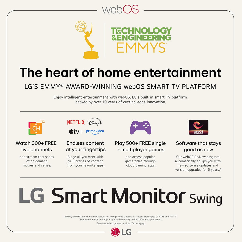 LG Smart Monitor Swing 32U889SA-W 32-Inch 4K UHD (3840x2160) IPS Touchscreen on a Fully Adjustable Wheeled Base HDR10, webOS, Built-in Speaker, HDMI, USB Type-C, Tilt/Height/Swivel/Pivot Stand, White