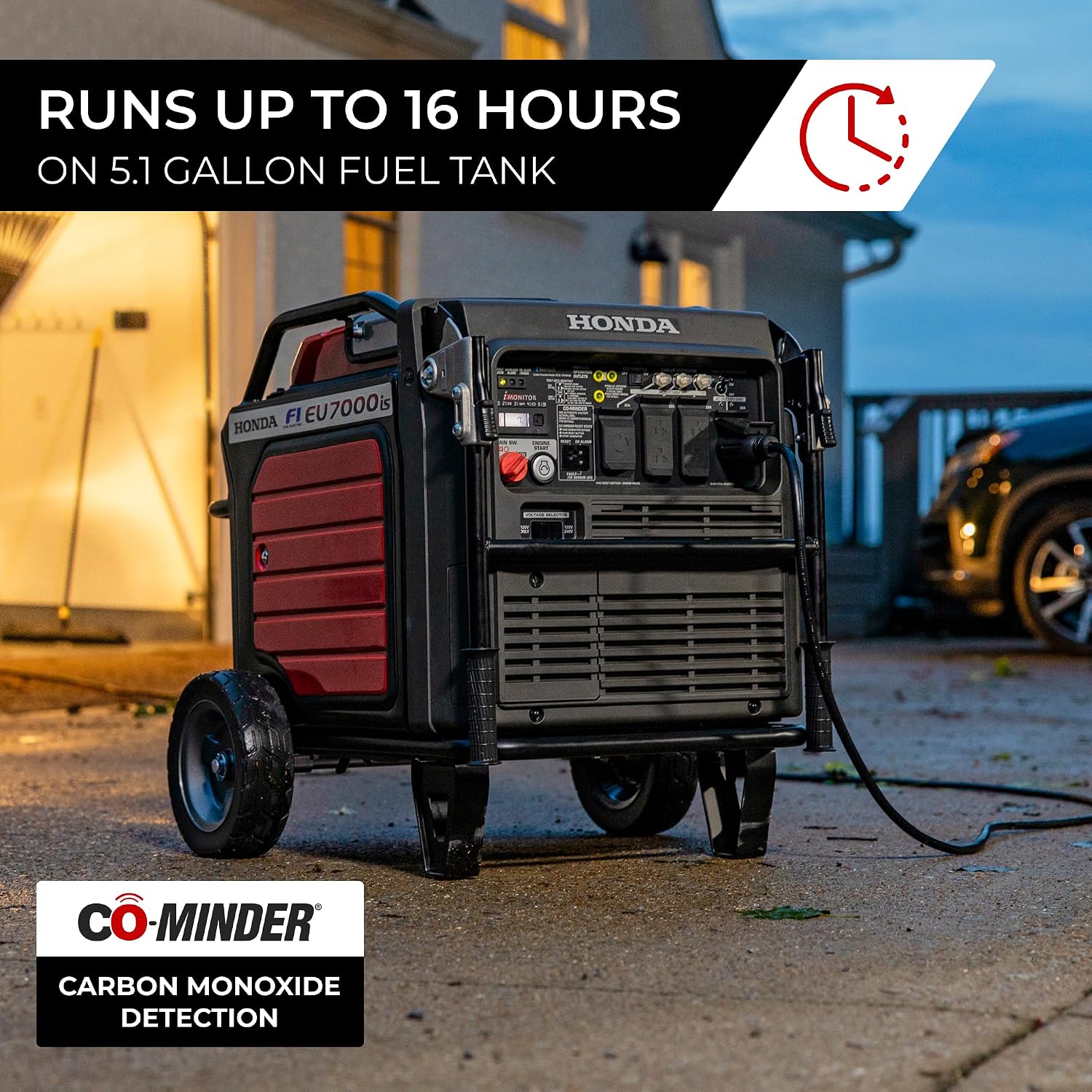 Honda EU7000iS 7000 Watt Inverter Generator, Super Quiet 120/240V Gas Powered Portable Generator for Camping, RV, Tailgating, or Home Backup Power Supply, Up to 16 Hour Run Time (EU7000ISNAND)
