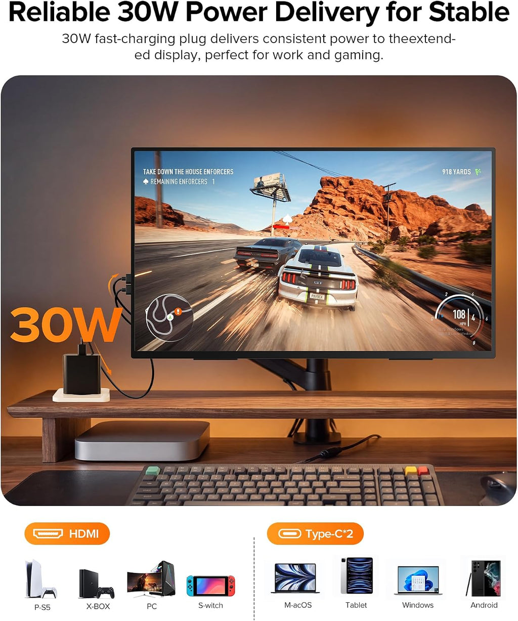 Portable Monitor 24' 144Hz 1080P, 145% sRGB QLED Gaming Monitor, 0.1MS FreeSync, 450Nits Laptop Monitor, USB-C & HDMI, VESA & Stand, Large Second Screen for Laptop, Computer, Mini PC, Game Consoles