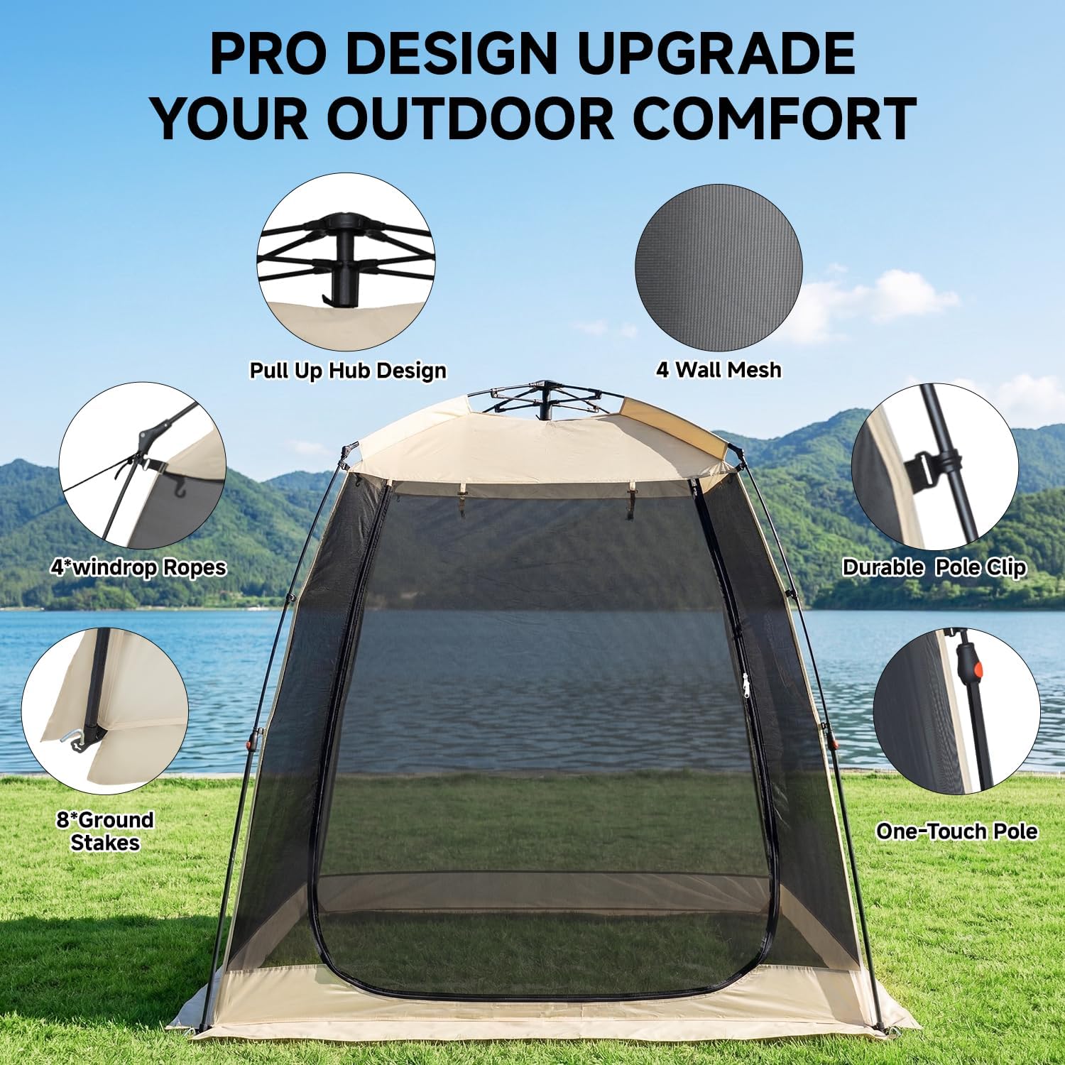 Alvantor® Screen House Gazebo, Pop Up Screen Tent, Instant Screen Room with Carry Bag, Outdoor Mosquito Tent Camping, Sun Shade Shelter for Patio, Garden, Backyard, Deck