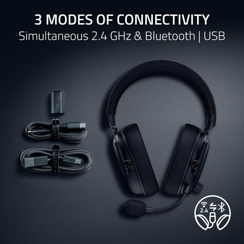 Razer BlackShark V3 Wireless Gaming Headset for PC: 50mm Drivers - Super Wideband Mic - 2.4 GHz, Bluetooth, USB - Works with Mac, PS5, Nintendo Switch, Smartphone - 70 Hr Battery - Black (Renewed)