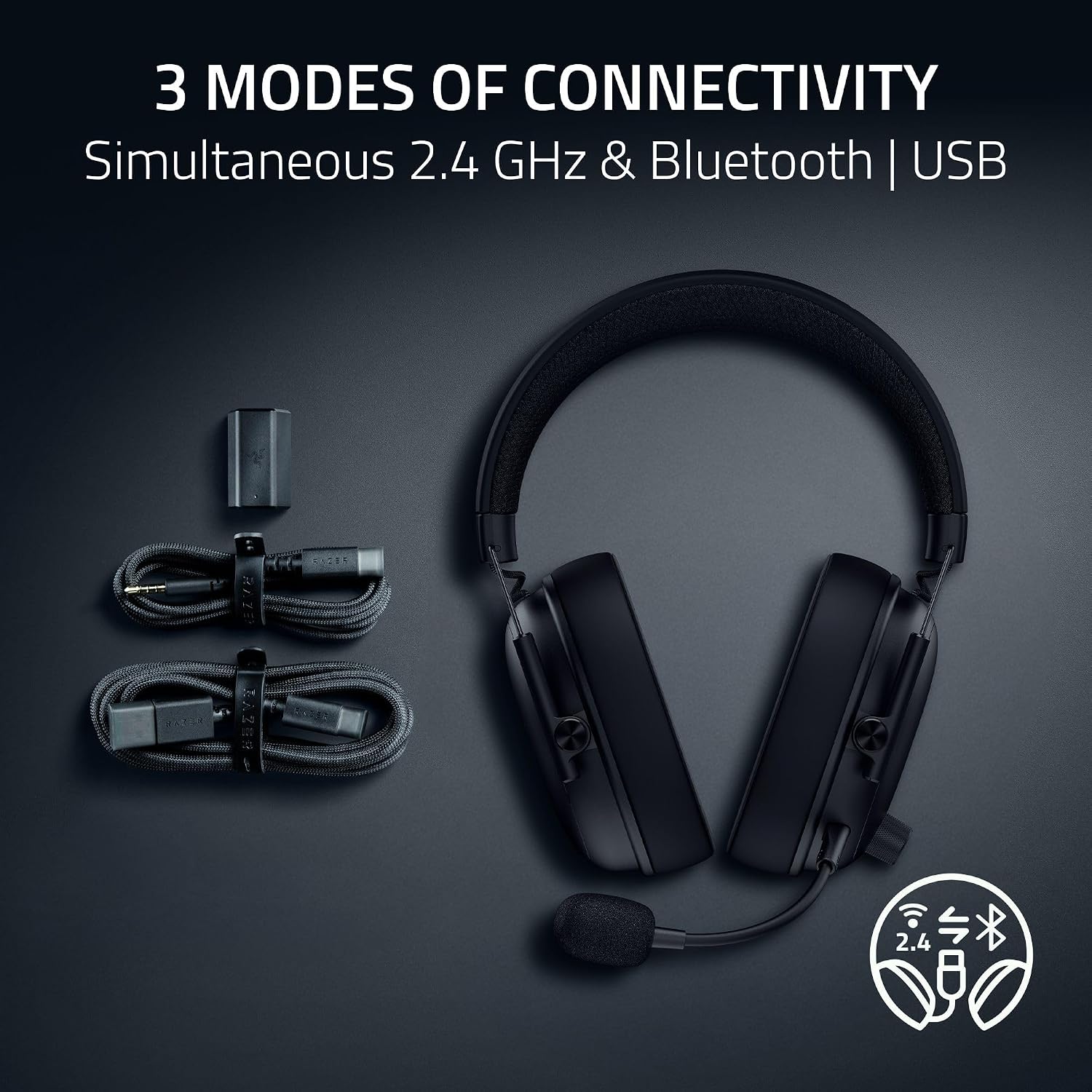 Razer BlackShark V3 Wireless Gaming Headset for PC: 50mm Drivers - Super Wideband Mic - 2.4 GHz, Bluetooth, USB - Works with Mac, PS5, Nintendo Switch, Smartphone - 70 Hr Battery - Black (Renewed)