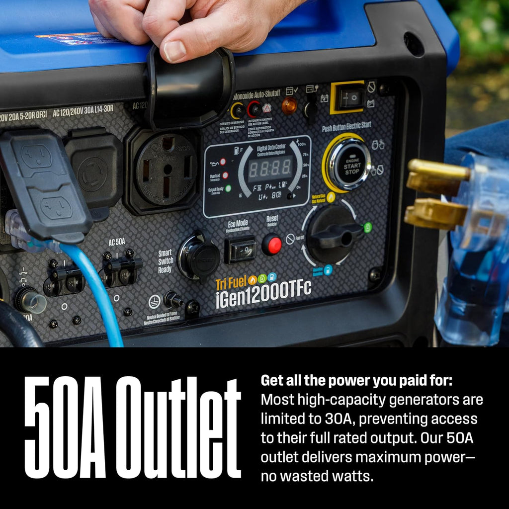 Westinghouse 12000 Peak Watt Tri-Fuel Portable Inverter Generator, Remote Start, Transfer Switch Ready, Gas/Propane/Natural Gas Powered, Low THD, Safe for Electronics, Parallel Capable, CO Sensor