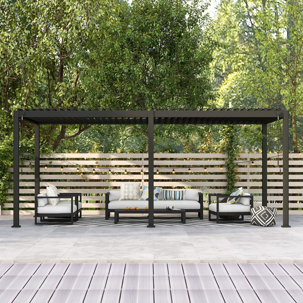 Mirador 111S Round Louvered Pergola Gazebo, 10Ft x 20Ft, Full Aluminum Frame, Adjustable Roof, Outdoor, Durable, Charcoal