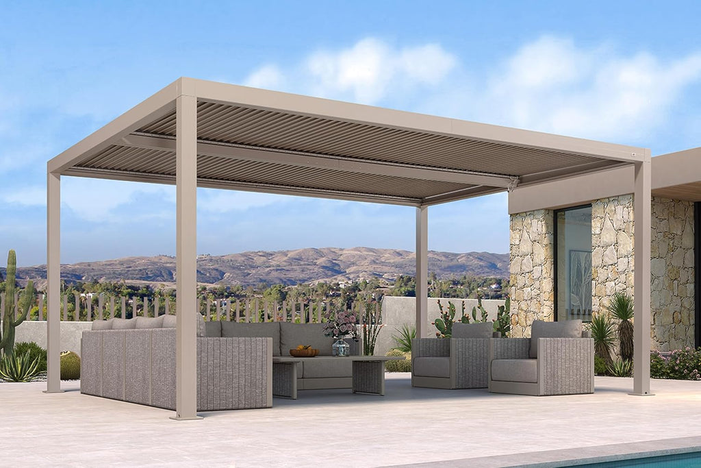 PURPLE LEAF Louvered Pergola 12' × 16' Outdoor Hardtop Gazebo Adjustable Aluminum Sun Shade for Deck Garden Backyard Patio Retractable Roof Canopy