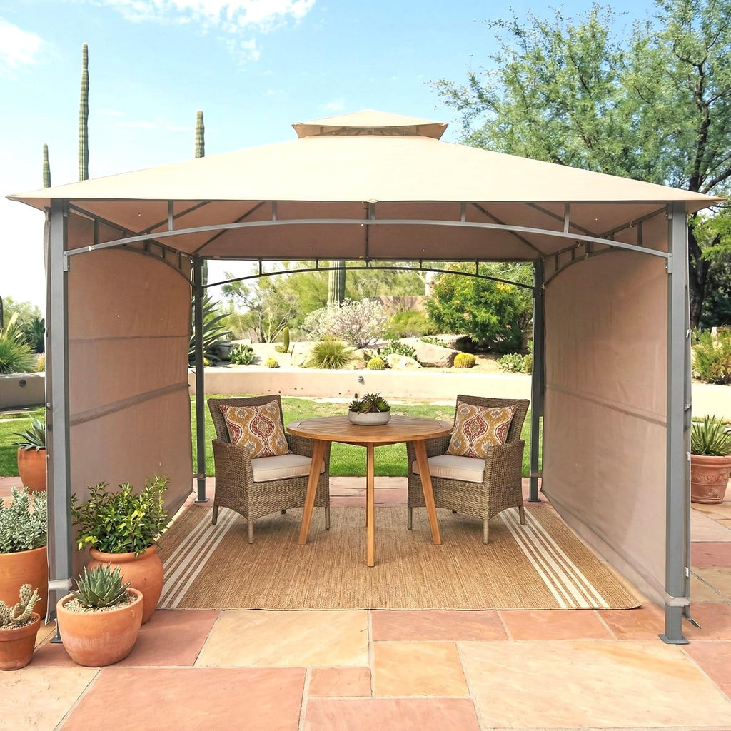 Garden Winds Reinforced Replacement Canopy Top Cover Compatible with The 5664048999, 905436 Double Awning 10' x 10' Gazebo - Classic Sand, Riplock 350