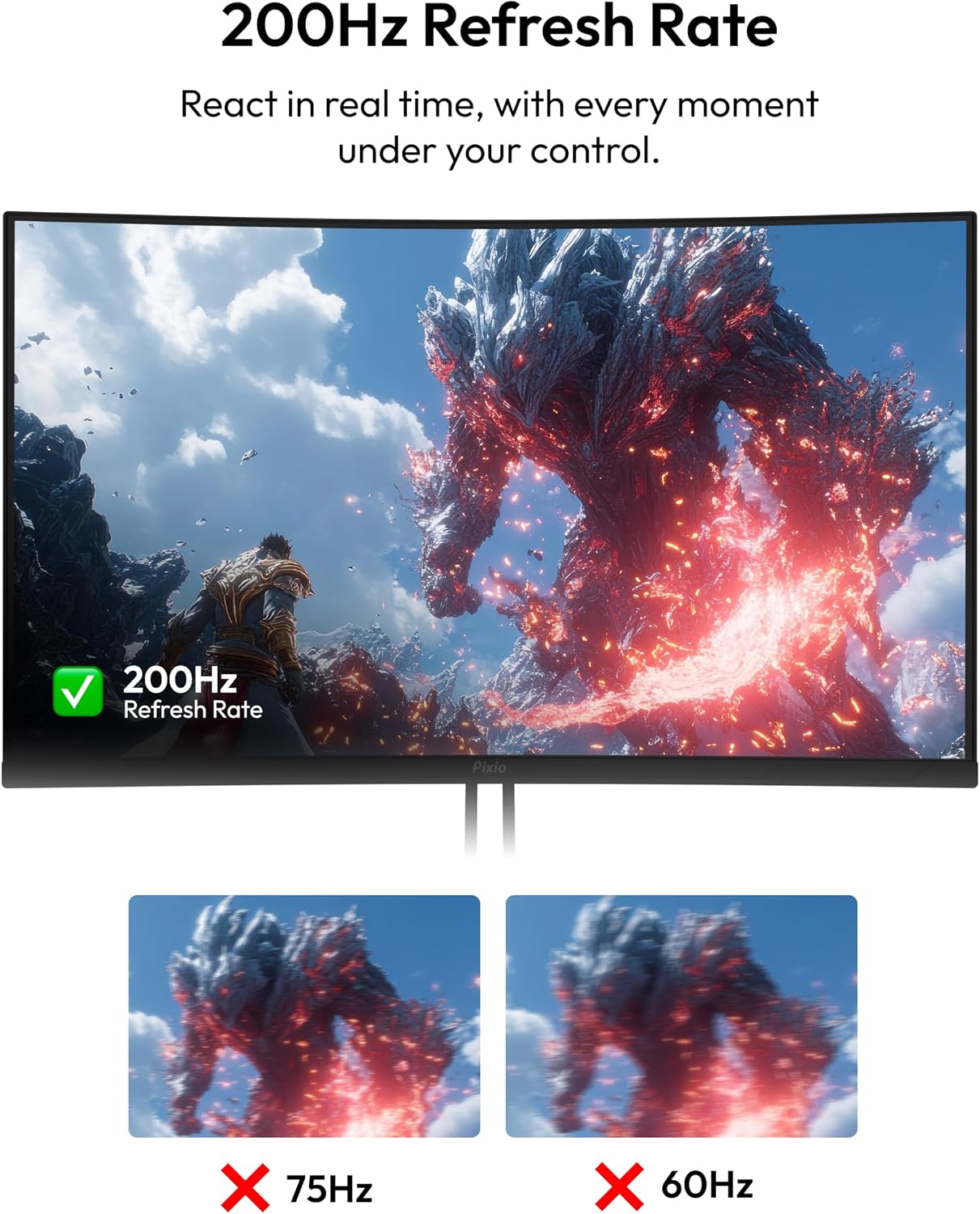 Pixio PXC248 Wave 24 inch 200Hz Refresh Rate FHD 1080p Resolution 1500R Curve Fast VA Panel 1ms GTG Response Time Adaptive Sync HDR Curved Gaming Monitor