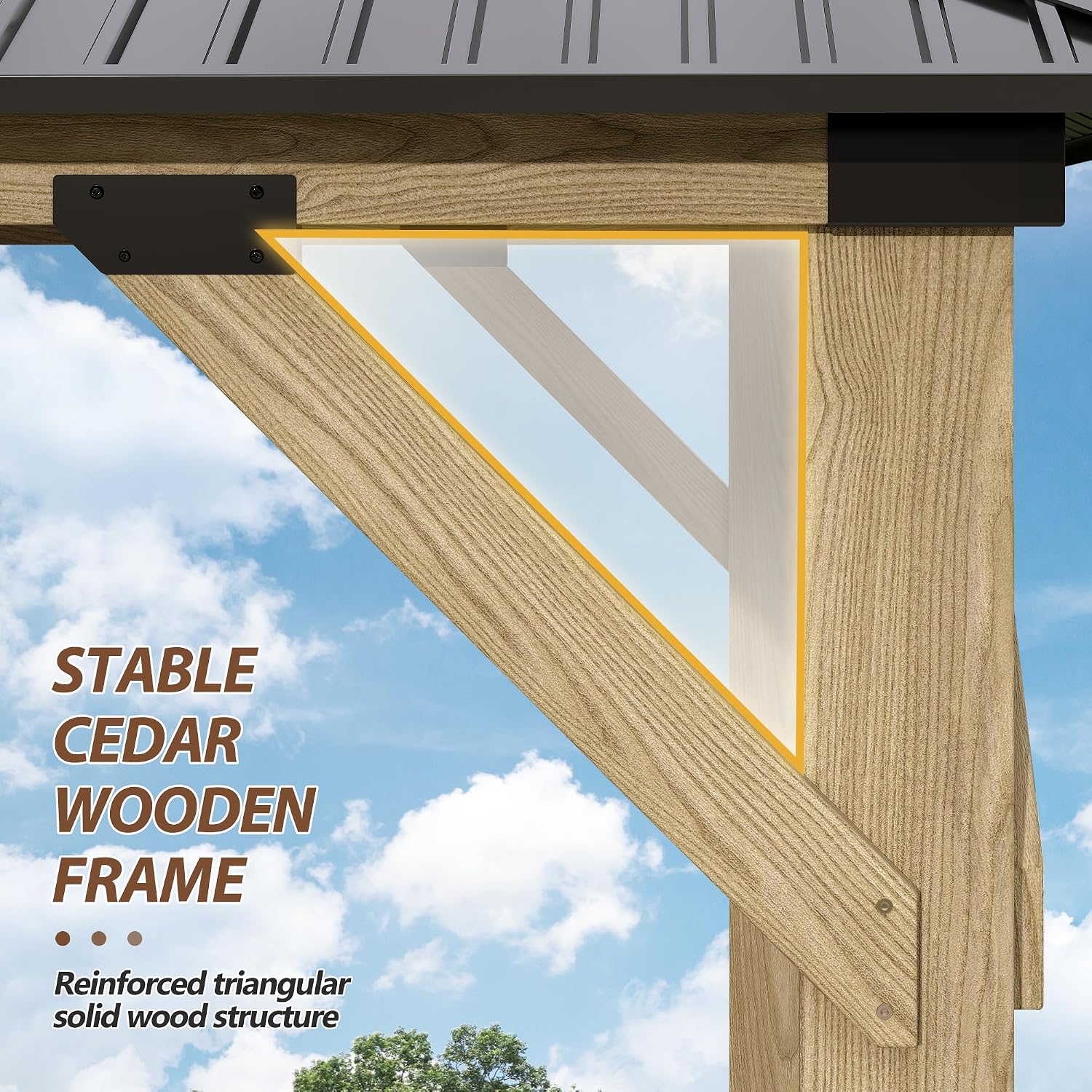 11'x13' Wood Gazebo,Outdoor Hardtop Gazebo with Galvanized Steel Doule Roof, Wooden Frame Gazebos for Patio Backyard Deck
