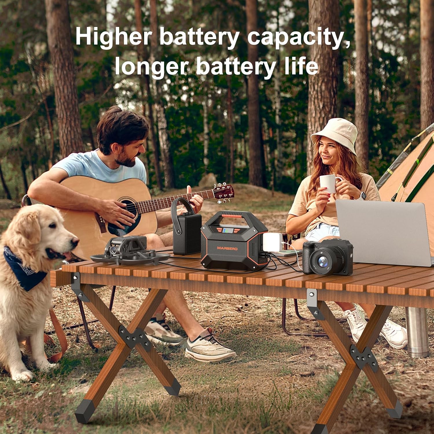 MARBERO 155Wh Solar Generator with 30W Solar Panel Portable Power Station 100W Multi-Output Built-in LED Flashlight & 6.5ft Cable Ultra Lightweight for Camping Emergency Blackout