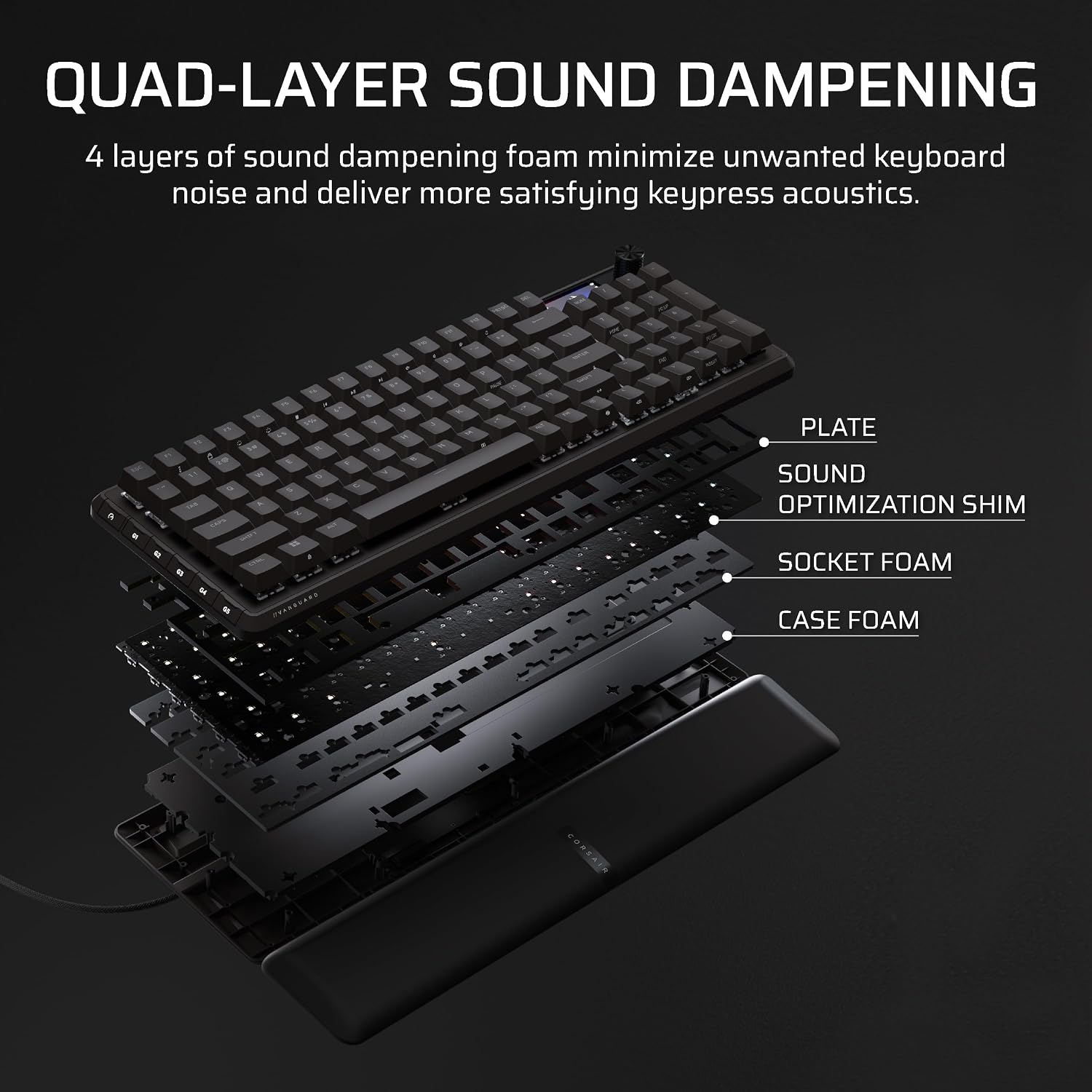 Corsair Vanguard 96 Wired Mechanical Gaming Keyboard – 96% Layout, MLX Plasma Linear Switches, 8000Hz Polling, LCD Display, Virtual Stream Deck, G-Keys, SOCD Flashtap, QWERTY US – Black