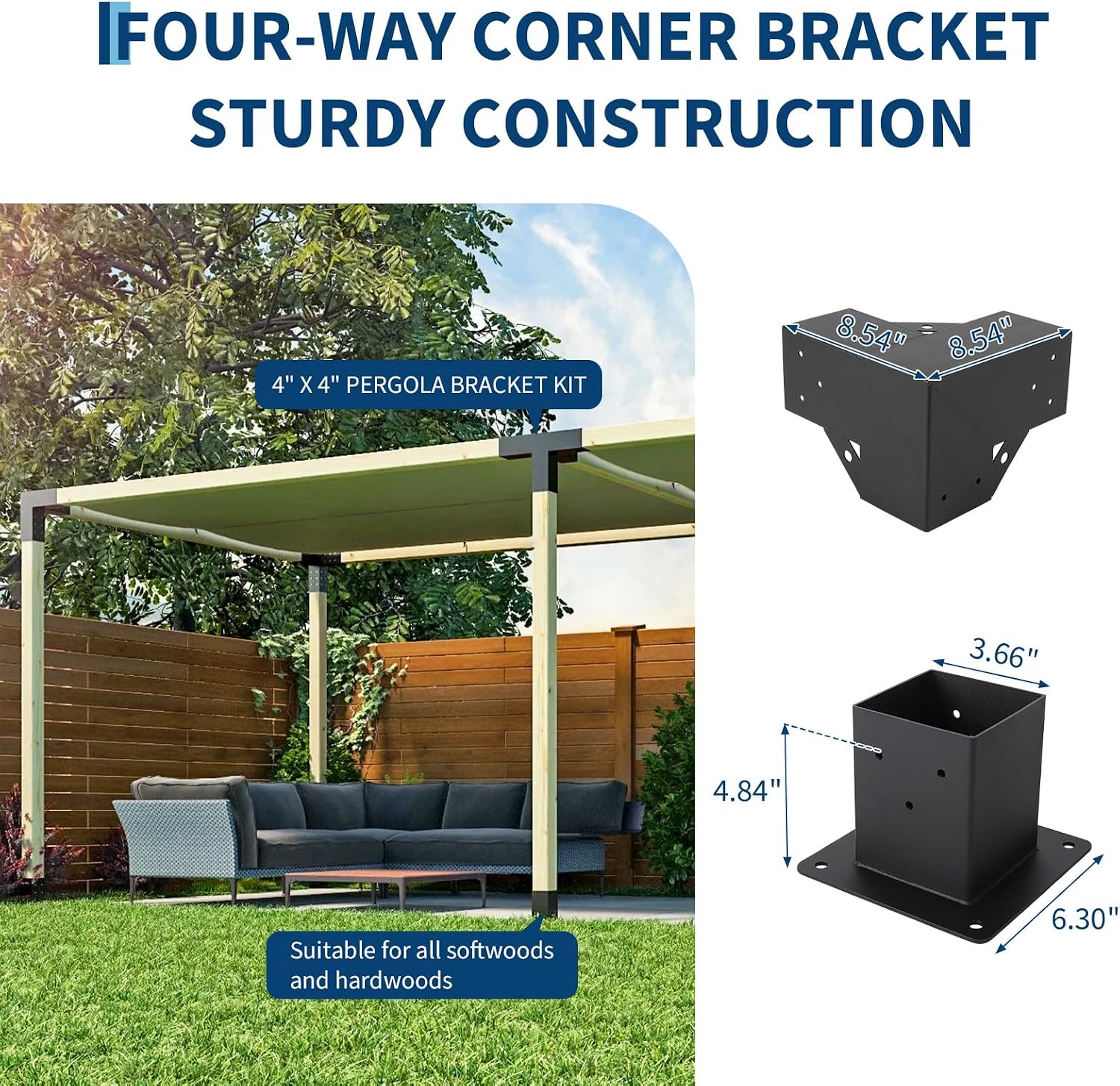 GarveeHome Pergola Kit, Heavy-Duty Carbon Steel Gazebo Kit with 4 3-Way Corner Brackets, 4 Post Bases for 4 in x 4 in Lumber, Perfect for Outdoor Patio Gazebos Log Cabins Pergola Hardware, Black