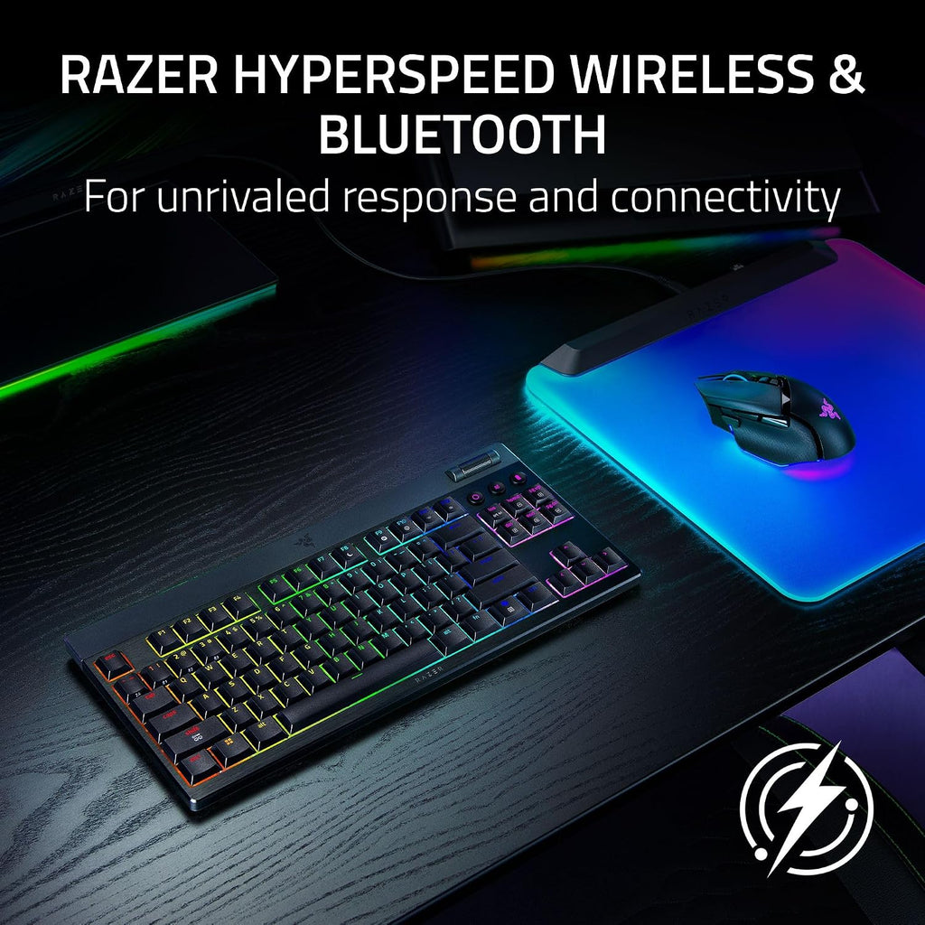 Razer BlackWidow V4 Low Profile TKL HyperSpeed Wireless Gaming Keyboard: Yellow Mechanical Switches - 2.4GHz Wireless & Bluetooth - Multi-Function Roller - 3 Control Buttons - Long Battery Life