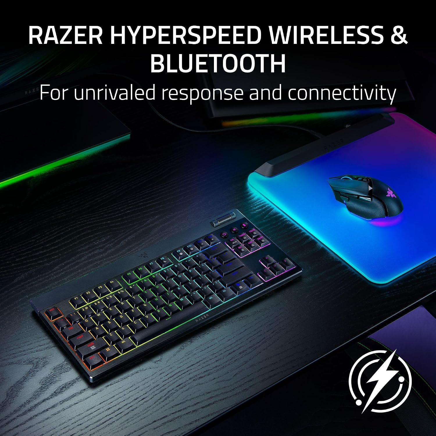 Razer BlackWidow V4 Low Profile TKL HyperSpeed Wireless Gaming Keyboard: Yellow Mechanical Switches - 2.4GHz Wireless & Bluetooth - Multi-Function Roller - 3 Control Buttons - Long Battery Life
