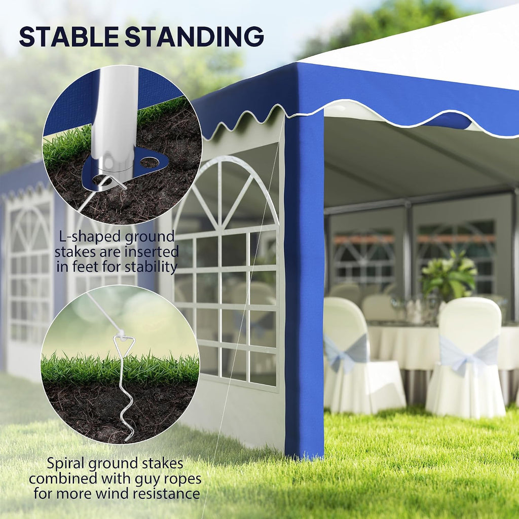 Outsunny 16.5' x 33' Party Tent, Heavy Duty Large Outdoor Canopy Tent Shelter with Removable Sidewalls, 10 Windows and 2 Doors, for Parties, Wedding, Events, BBQ Grill, White and Blue