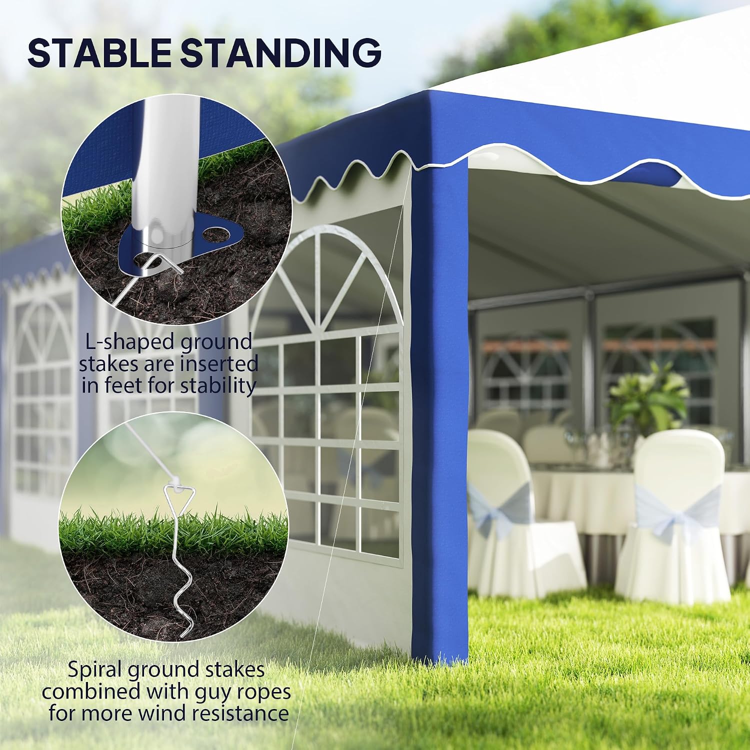 Outsunny 16.5' x 33' Party Tent, Heavy Duty Large Outdoor Canopy Tent Shelter with Removable Sidewalls, 10 Windows and 2 Doors, for Parties, Wedding, Events, BBQ Grill, White and Blue