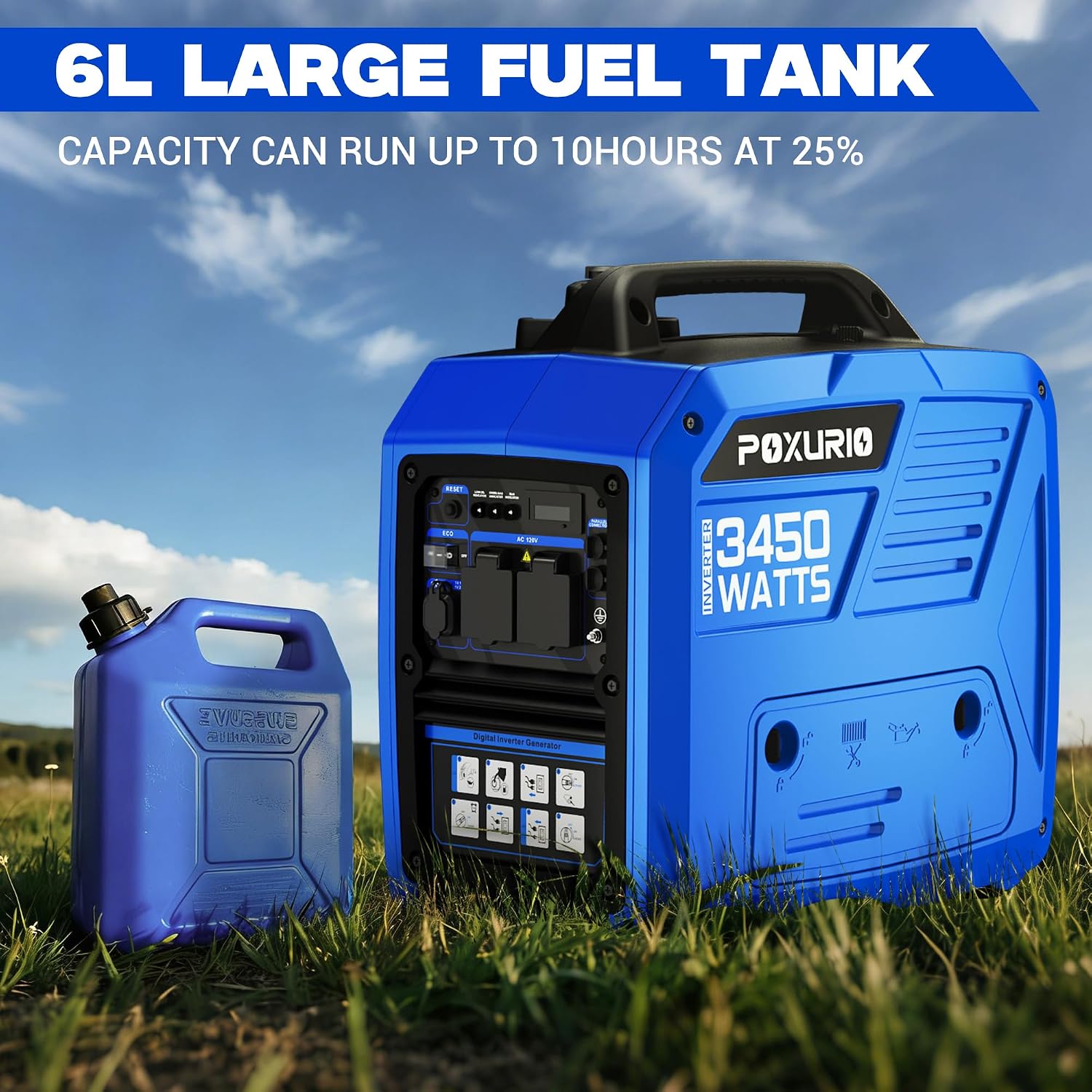 3450-Watt Portable Inverter Generator for Camping & RV, 1.6 Gallon Gas Tank for 8.3 Hours Use, 120V Gas Powered Generator Ultra-Quiet Operation, EPA Compliant, Blue