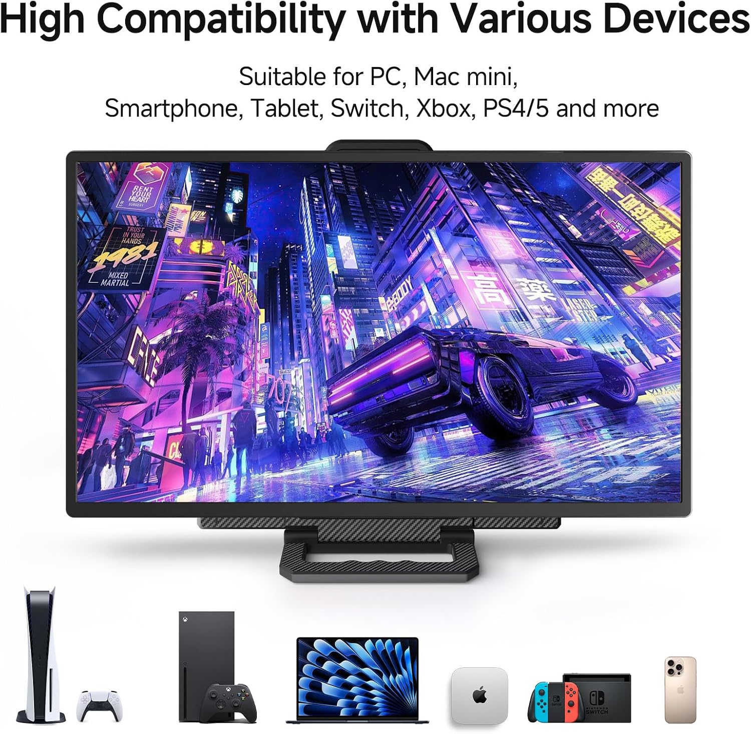 Large Portable Monitor 24 inch - 1080P FHD 100Hz Travel Monitor, 125% sRGB IPS Laptop Screen Extender, VESA Compatible, Height Adjustable Detachable Stand with USB-C HDMI for Work Gaming Office Home