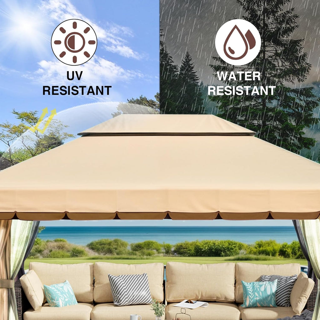 Generic 10'x13' Outdoor Patio Gazebo,Heavy Duty Party Tent & Shelter with Double Roofs, Mosquito Nettings and Curtains for Backyard, Patio, Deck, Parties, Garden, Lawn Beige