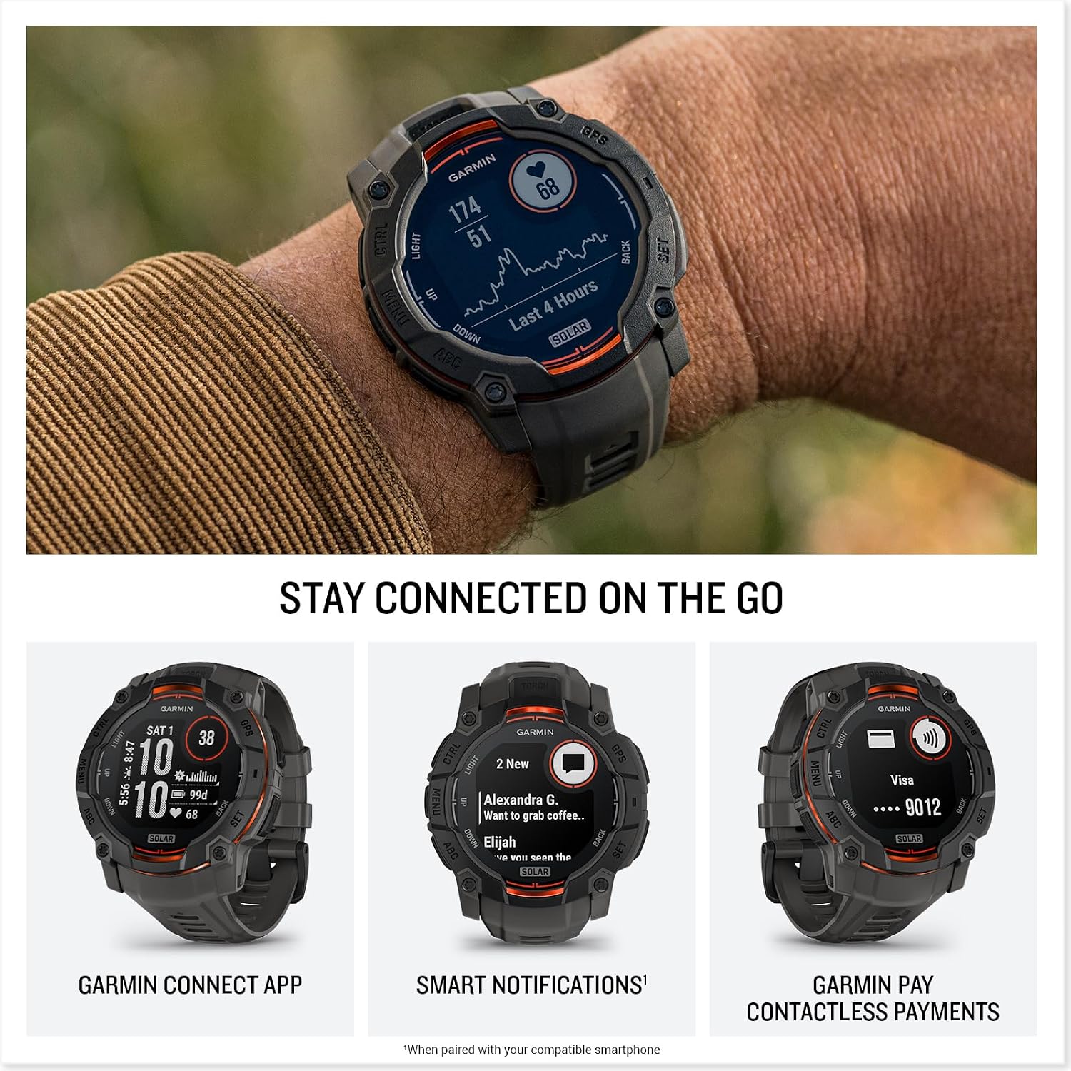 PlayBetter Garmin Instinct 3 Solar (Whitestone/Bolt Blue, 50mm) Rugged Outdoor GPS Smartwatch Bundle - Bolted Construction, Unlimited Battery Life Portable Charger & HD Screen Protectors