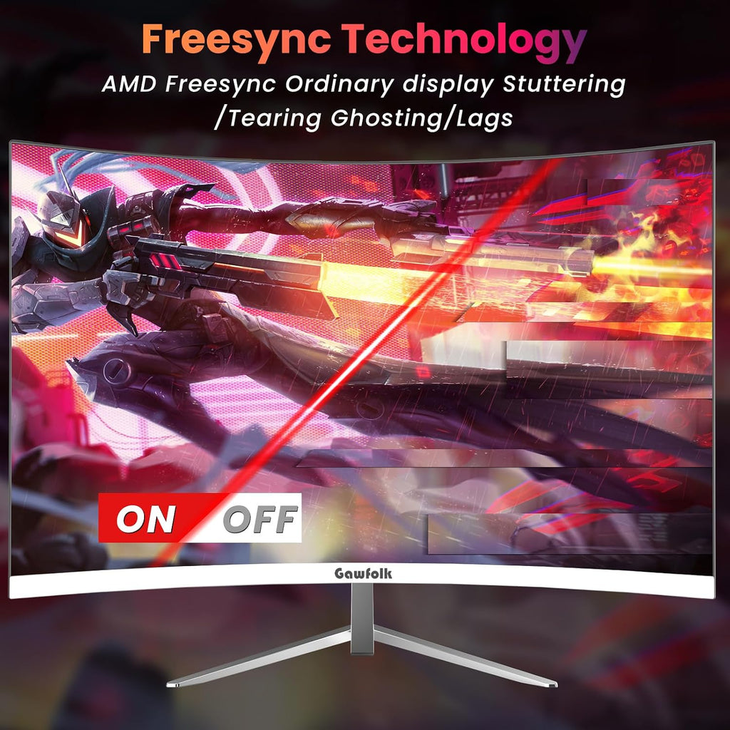 Gawfolk 27' Curved Gaming Monitor, 180Hz/200Hz FHD 1920x1080 1800R Immersive VA Panel, 1ms Response Time, FreeSync, Built-in Speakers, HDMI, VESA Mountable, White