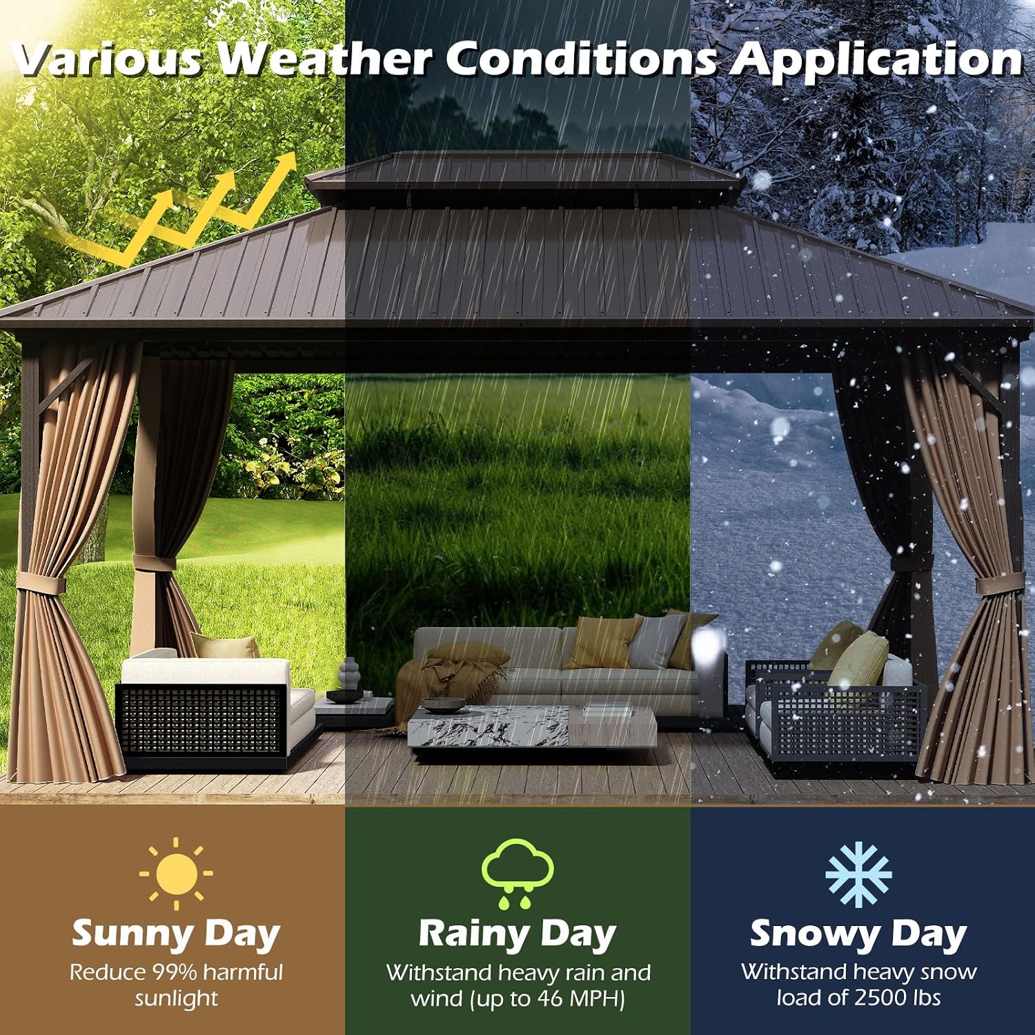 Tangkula 12x16 FT Hardtop Gazebo, Aluminum Permanent Pavilion Shelter with Curtains & Netting, Heavy-Duty Double Galvanized Metal Roof, Large Outdoor Gazebo for Patio Garden Deck Lawn Backyard