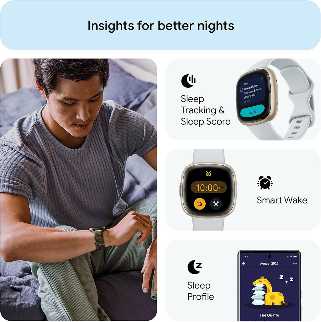 Fitbit Sense 2 Advanced Health and Fitness Smartwatch with Tools to Manage Stress and Sleep, ECG App, SpO2, 24/7 Heart Rate and GPS, Blue Mist/Pale Gold, One Size (S & L Bands Included)
