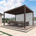 PURPLE LEAF Outdoor 10' × 14' Louvered Pergola with Long Side Beam Screens and Patio Adjustable Aluminum Canopy Retractable Metal Roof for Deck Outside Backyard Hardtop Gazebo Sun Shade Bronze