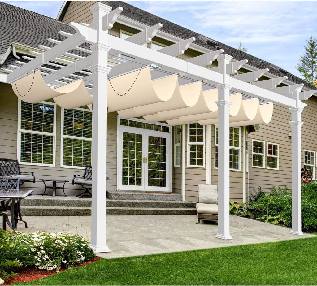 Windscreen4less 3' x 4' Waterproof Retractable Sun Shade Canopy Cover Sliding Wave Shade Sail for Pergola Patio Deck Yard Gazebo Outdoor (Beige)
