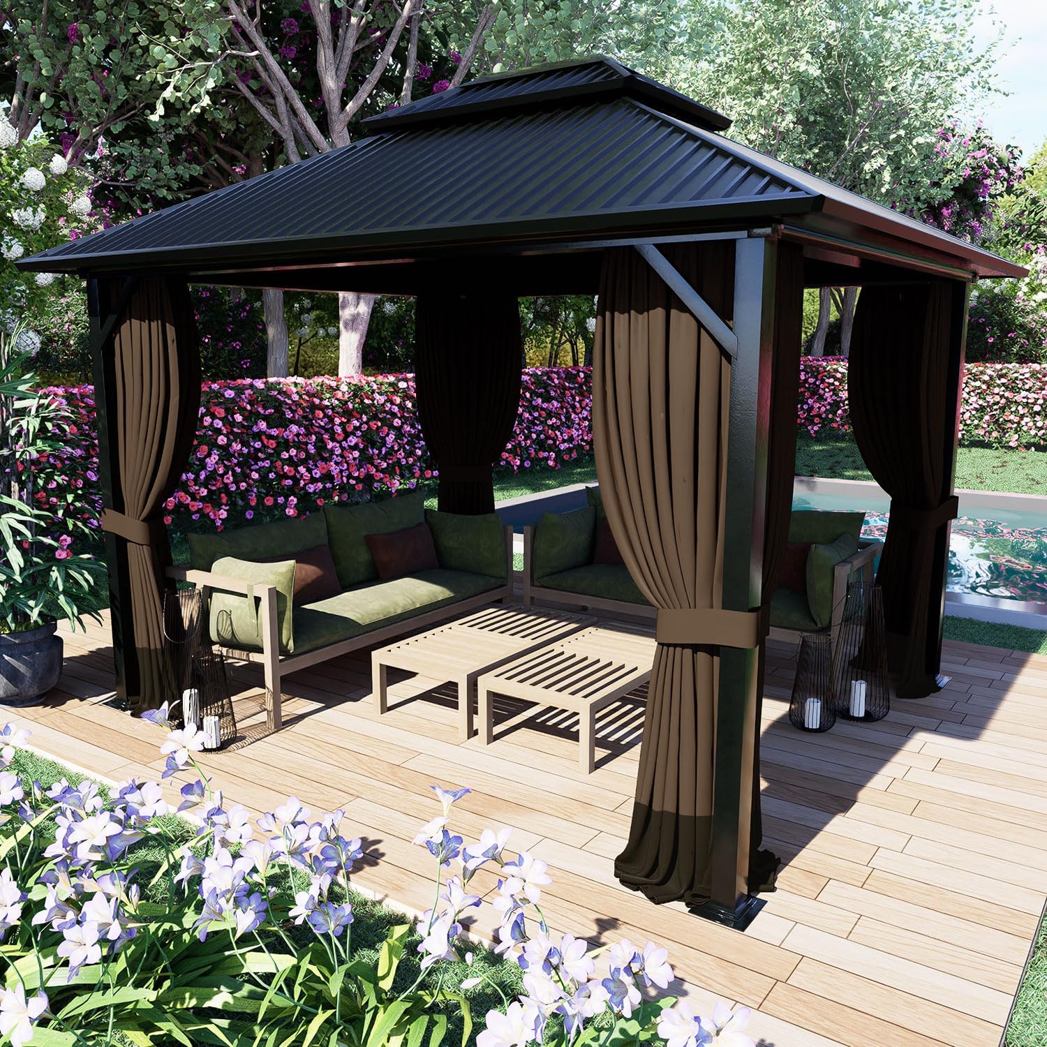 COWVIE 4-Panel 12' x 14' Gazebo Replacement Curtains, Patio Privacy Sidewalls with Double Zipper, Replacement for Outdoor Gazebo Canopy (Curtain Only)