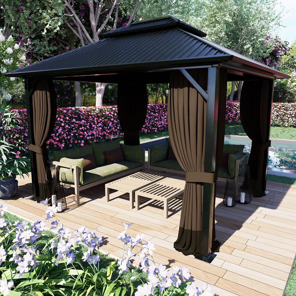 COWVIE 4-Panel 12' x 16' Gazebo Replacement Curtains, Patio Privacy Sidewalls with Double Zipper, Replacement for Outdoor Gazebo Canopy (Curtain Only)