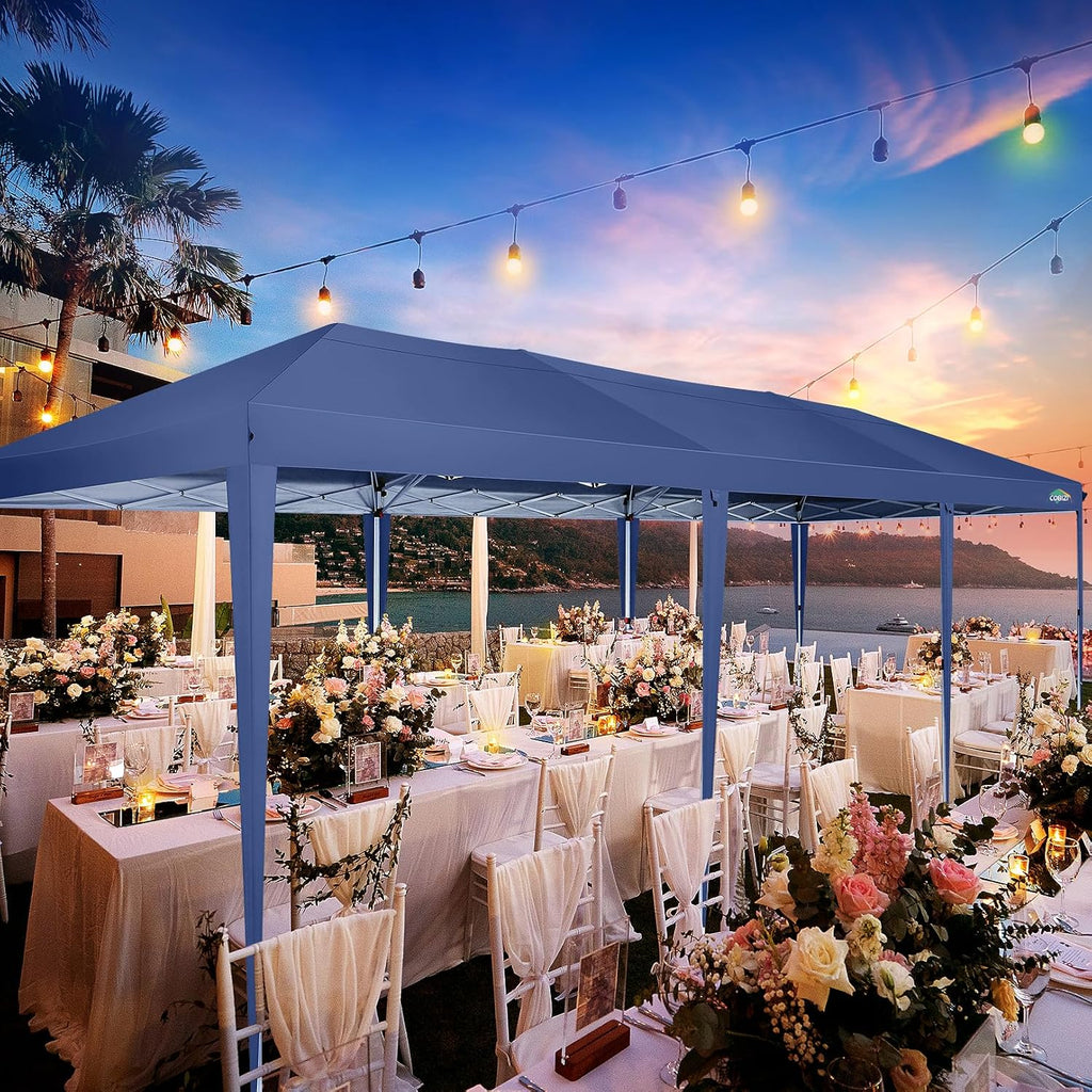 COBIZI 10x30 Pop Up Canopy Tent with 5 Sidewalls Party Tents for Parties Weddings Backyard Waterproof Commercial Instant Outdoor Events Tent with Stakes, Ropes,Sandbags（10 x 30 ft Navy Blue