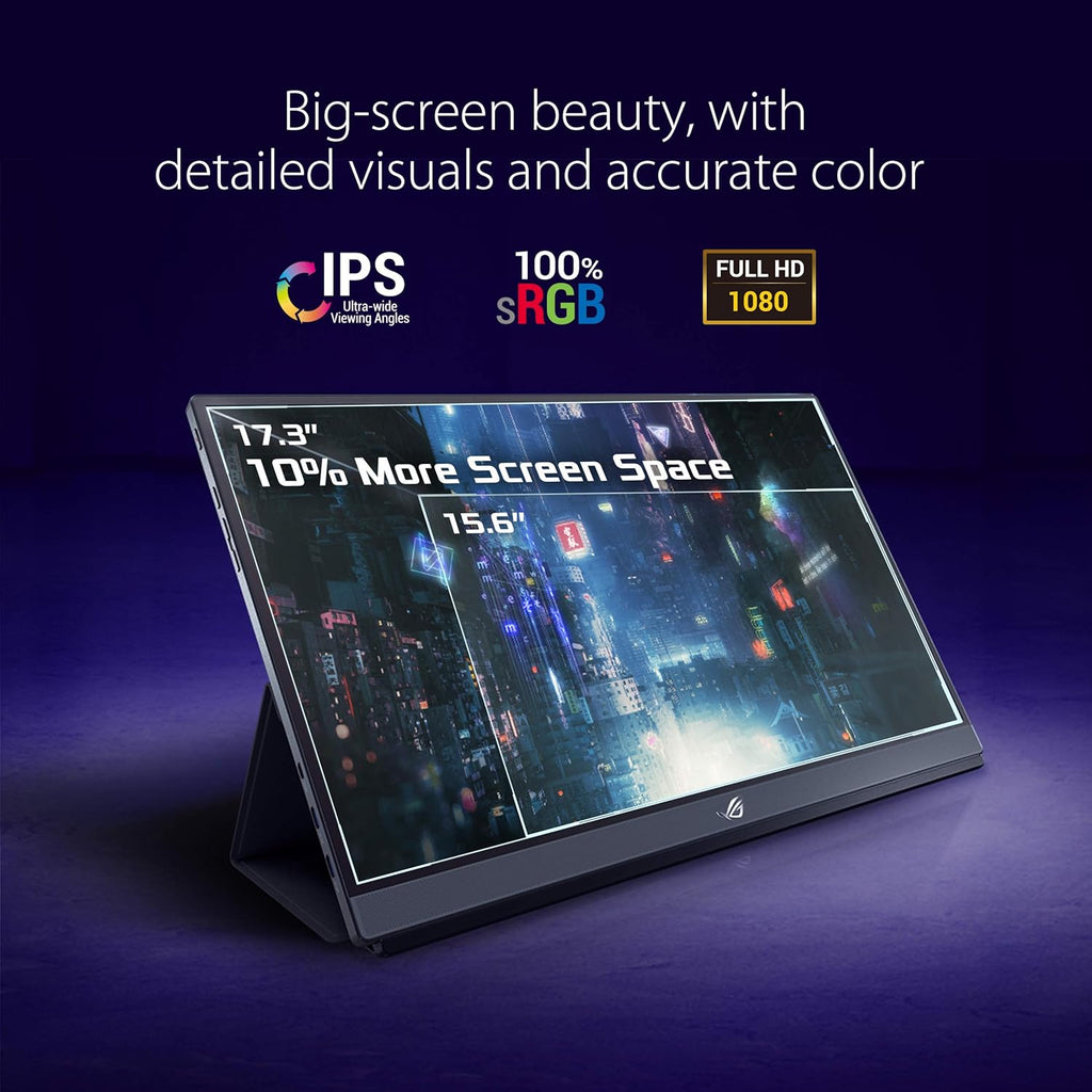 ASUS ROG Strix 17.3' 1080P Portable Gaming Monitor (XG17AHPE) - FHD, IPS, 240Hz, Adaptive-Sync, Built-in Battery, Smart Case, USB Type-C, Micro HDMI, for Laptop, PC, Phone, Console, 3-Year Warranty
