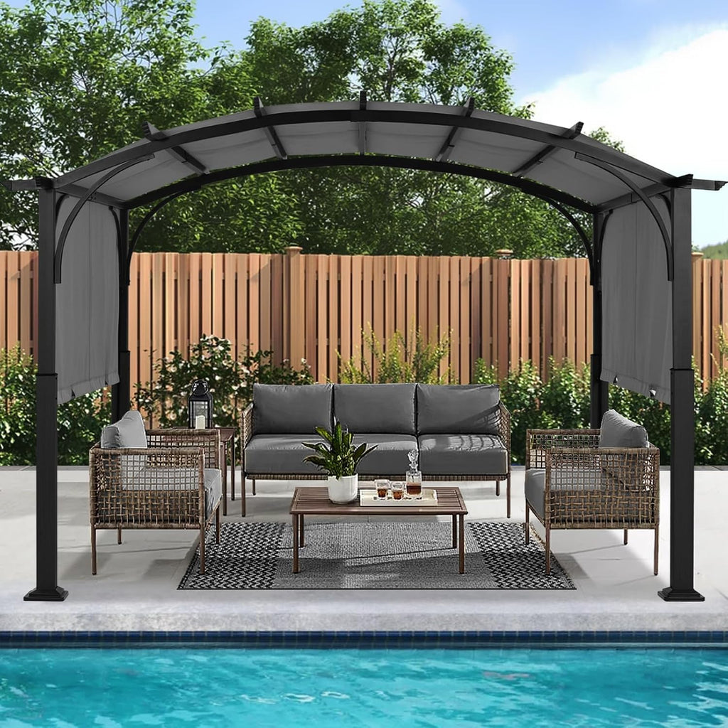 ABCCANOPY Outdoor Pergola 10'x10', Arched Patio Gazebo with Retractable Sun Shade, Dary Gray