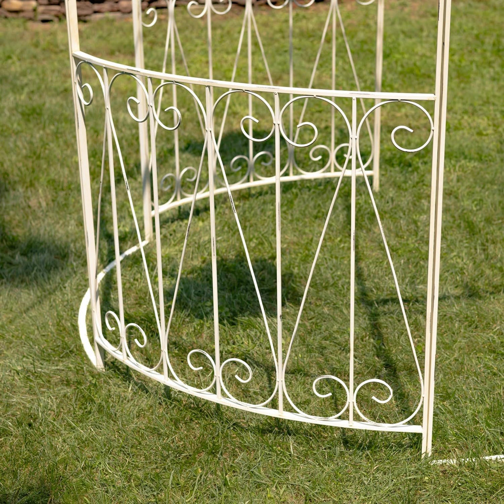 Large Round Metal Garden Gazebo with 3 Entries and Side Walls (Antique White)