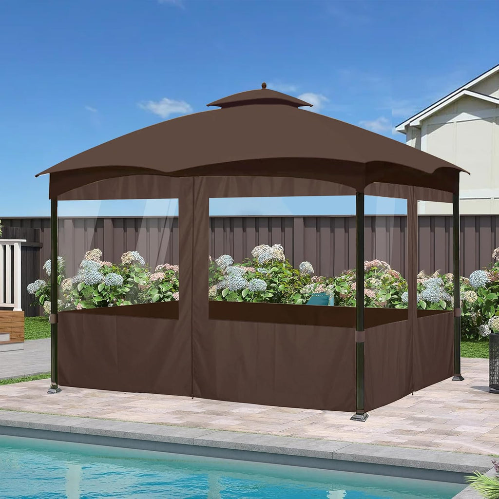 SCOCANOPY 10' x 12' Clear Window Gazebo Privacy Curtain Set for Lowe's Allen Roth 10X12 Gazebo Model #GF-12S004B-1 / GF-12S004BTO/ TPGAZ17-002,(Brown)