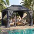 Outdoor Patio Gazebo 10x13, Heavy Duty Metal Frame Canopy Tent Shelter with Double Roof Design, Patio Gazebo with Mosquito Nettings and Privacy Screens for Backyard, Deck, Lawn, Garden