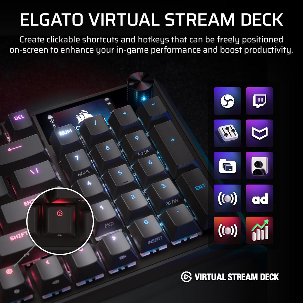 Corsair Vanguard 96 Wired Mechanical Gaming Keyboard – 96% Layout, MLX Plasma Linear Switches, 8000Hz Polling, LCD Display, Virtual Stream Deck, G-Keys, SOCD Flashtap, QWERTY US – Black