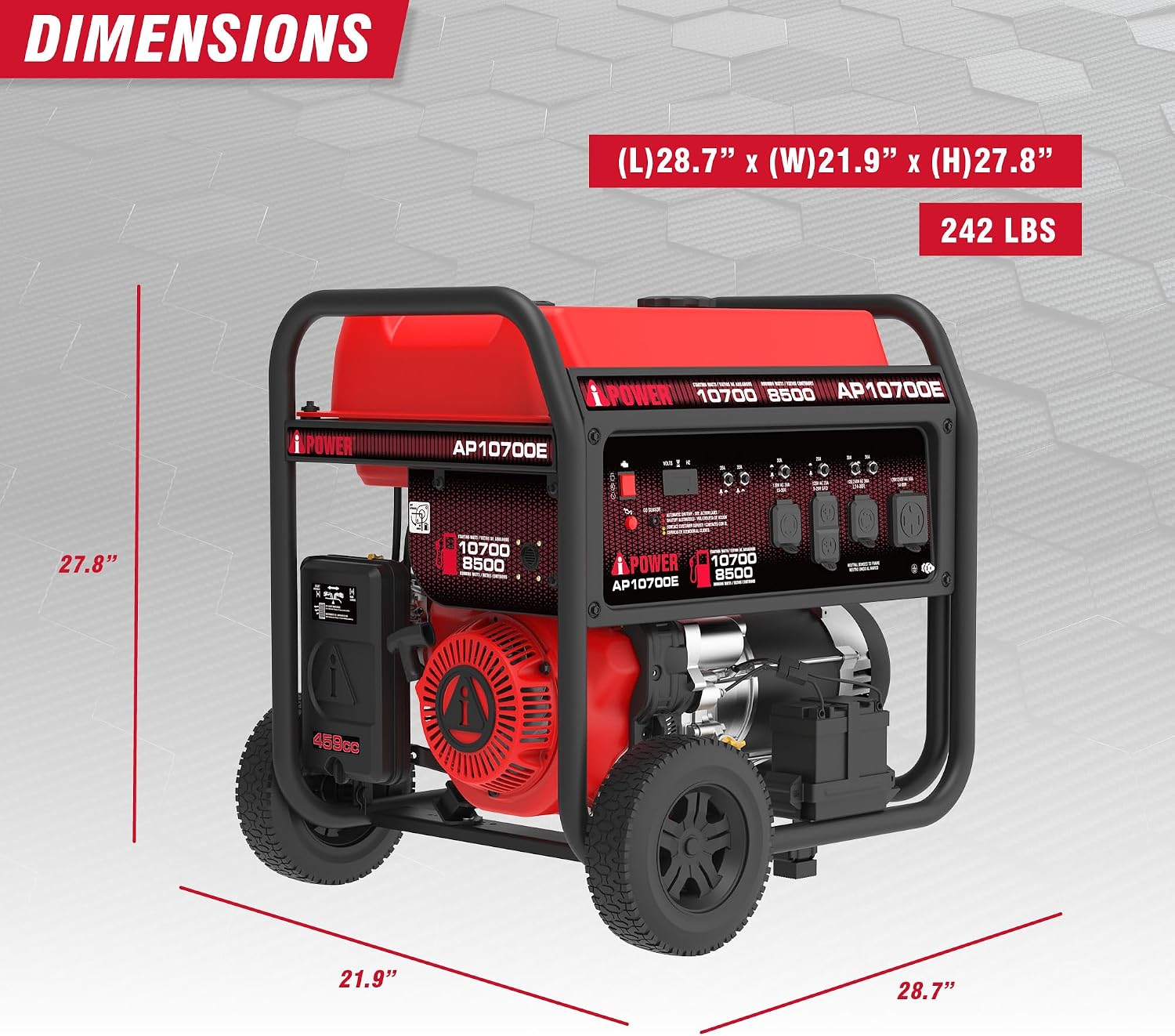 A-iPower 10700-Watt Electric Start Portable Generator Gas Powered, Heavy Duty Generator with 459cc OHV Engine for Home Use, Jobsite, Emergency, Power Outages (AP10700E)