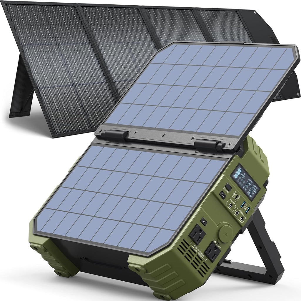 BROWEY 1600W (3200W Peak) Portable Power Station with 120W Solar Panel, 1024Wh LiFePO4 Battery with Built-in Solar Panel, Fast Charging, Solar Generator for Camping, RV, Home Backup, Emergency