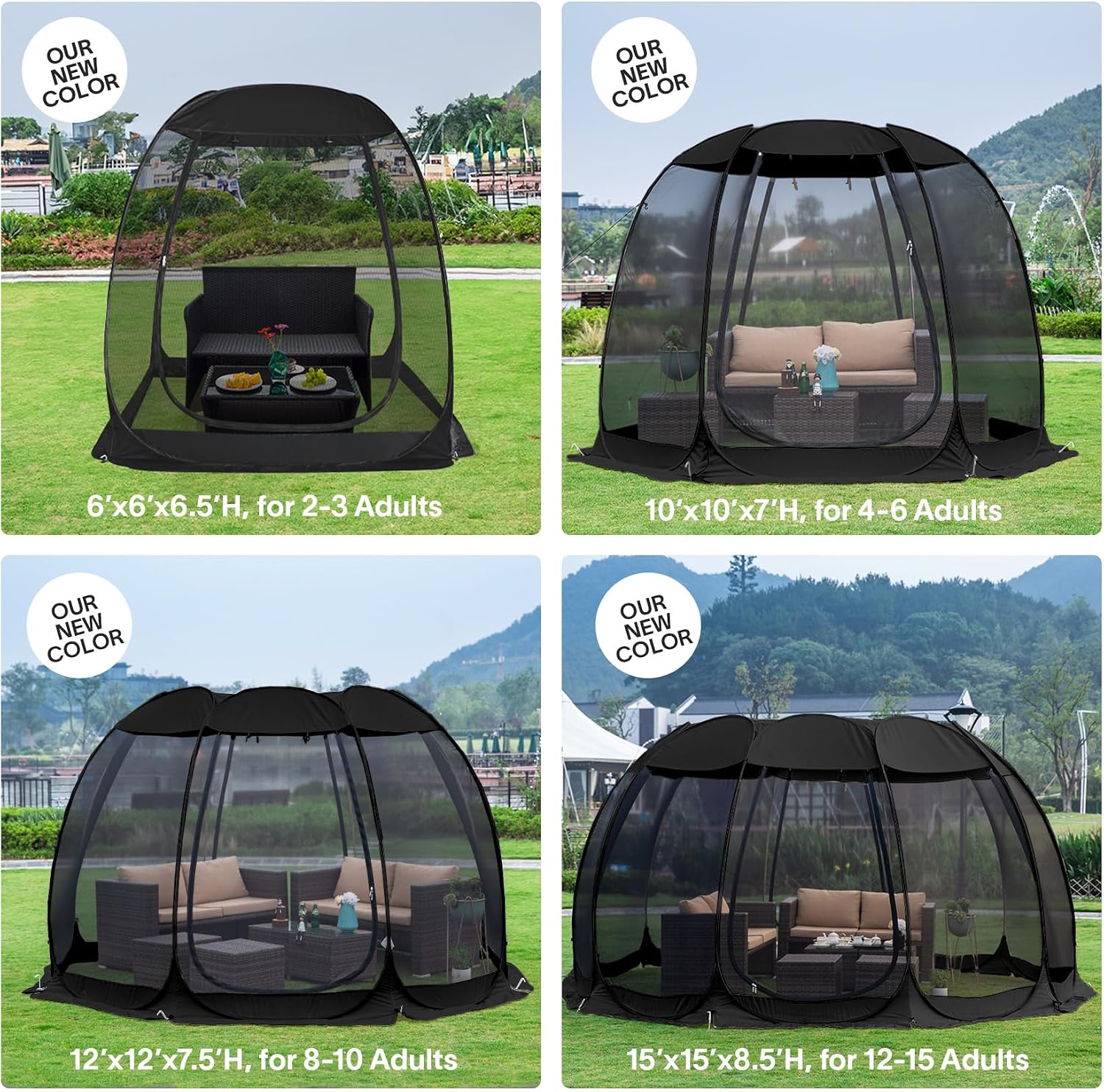 Alvantor® Pop Up Screen House, Outdoor Mosquito Mesh Tent with UV Resistant, Pop Up Canopy Easy Up, Foldable Screen Room for Camping,Backyard, Garden, Patio(Black, 15x15 FT)