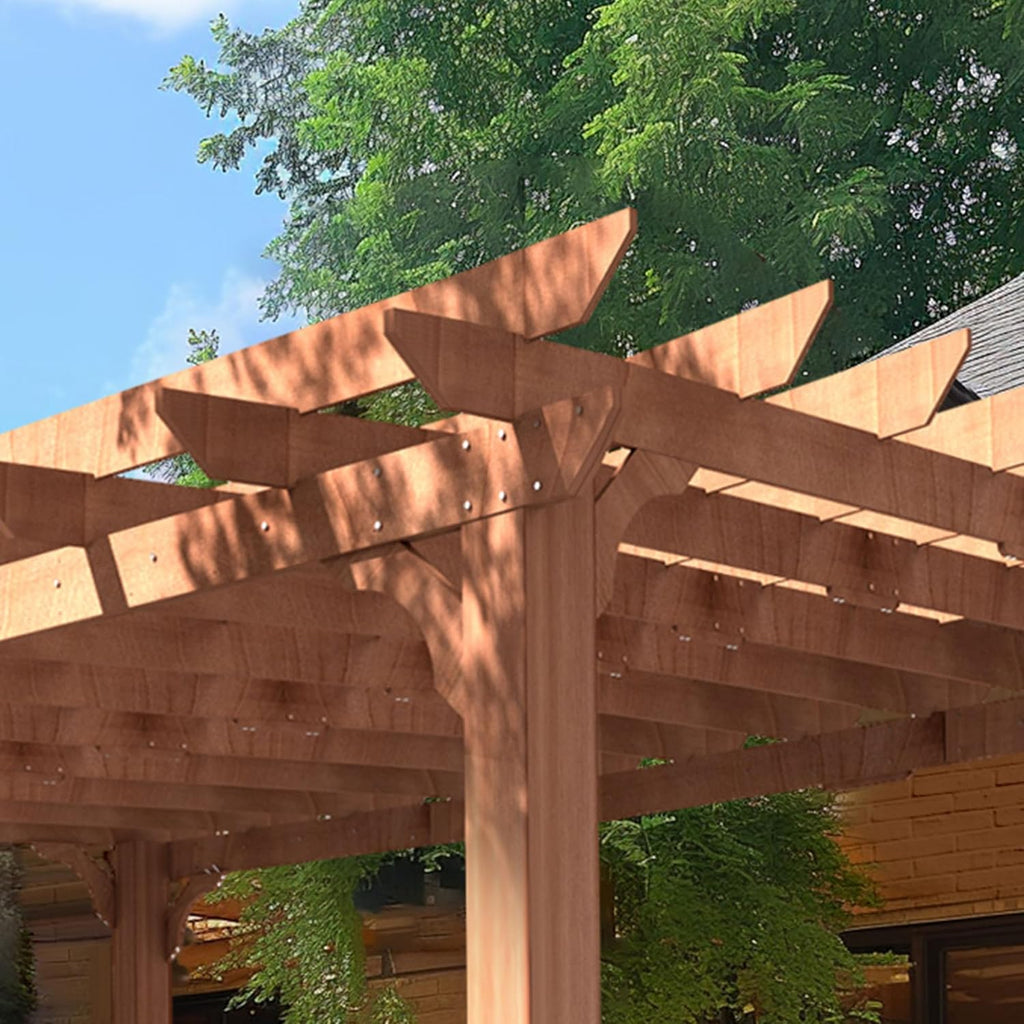 MUPATER 12x16 FT All Cedar Wood Wooden Pergola, Pergola Kit with Stakes, Quality Wood Supported Structure, Snow and Wind Supported, Outdoor Garden Shelter with Cedar Framed for Backyard, Deck, Lawn