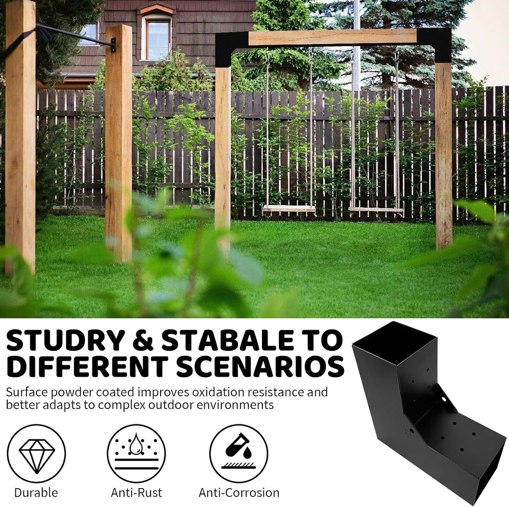 2-Way Pergola Brackets Kit, DIY L-Shaped Woodwork Brackets for 4' x 4' (Actual:3.5'x3.5') Lumber for Patio Pergolas, Gazebos, Log Cabin W/Hardware - 4 Pack