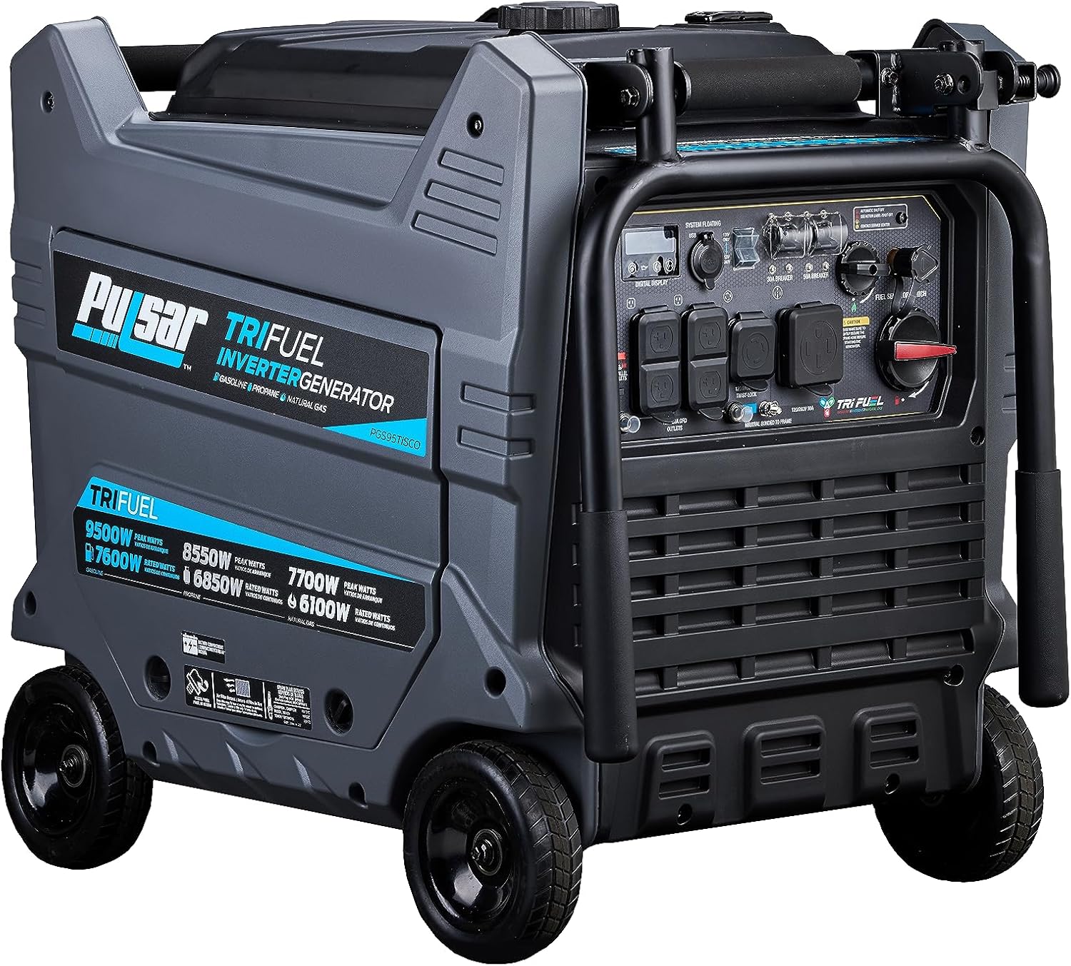 Pulsar 9500W Tri Fuel Gasoline Propane Natural Gas Portable Inverter Generator w/Remote Start & CO Sentry for Home Use GS95TiSCO